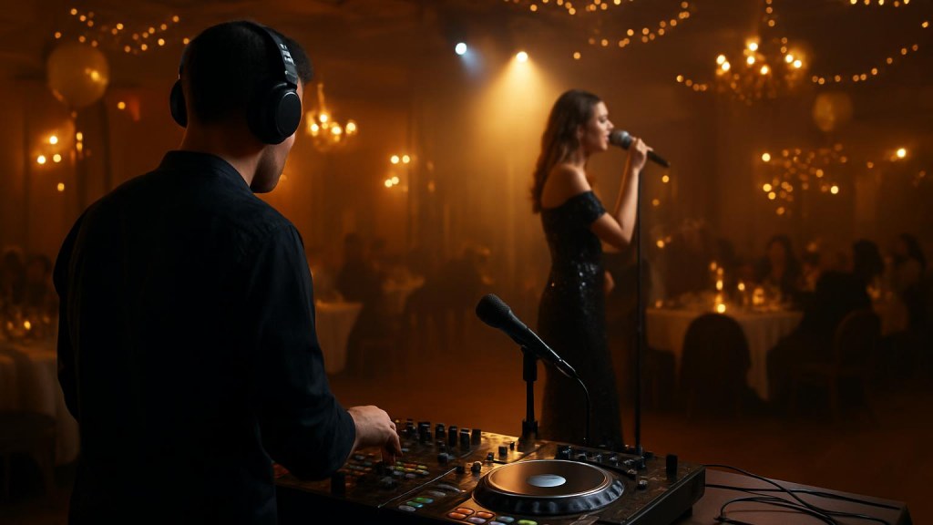 DJ o cantante in una sala eventi per Capodanno